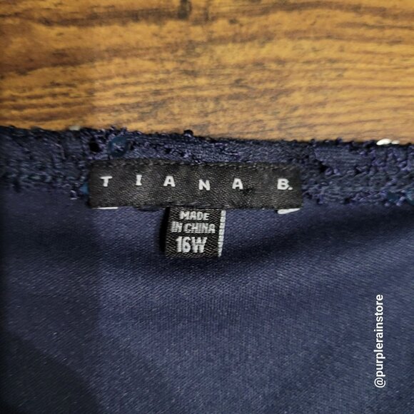 Tiana B Sequins Floral Lace Midi Dress 16 W Navy Dark Coquette Ethereal - Picture 5 of 11